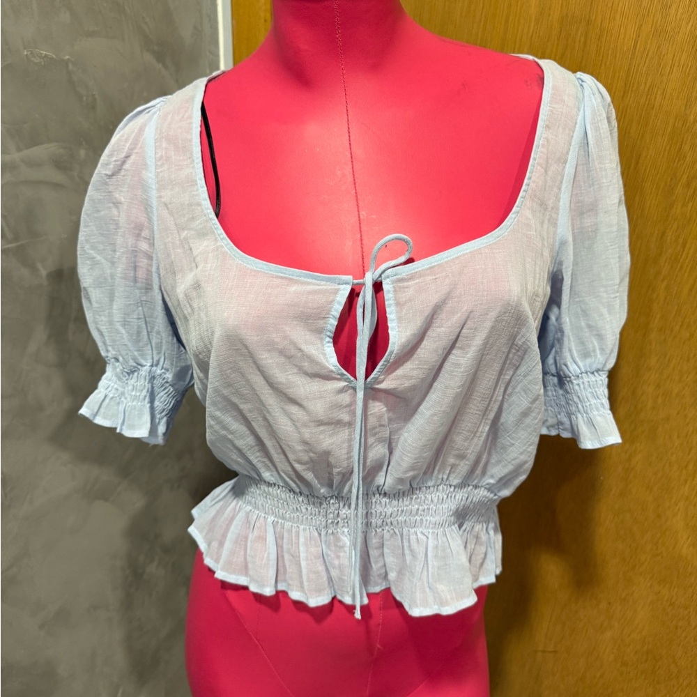 H&M Light Blue Blouse with Ruffle Details